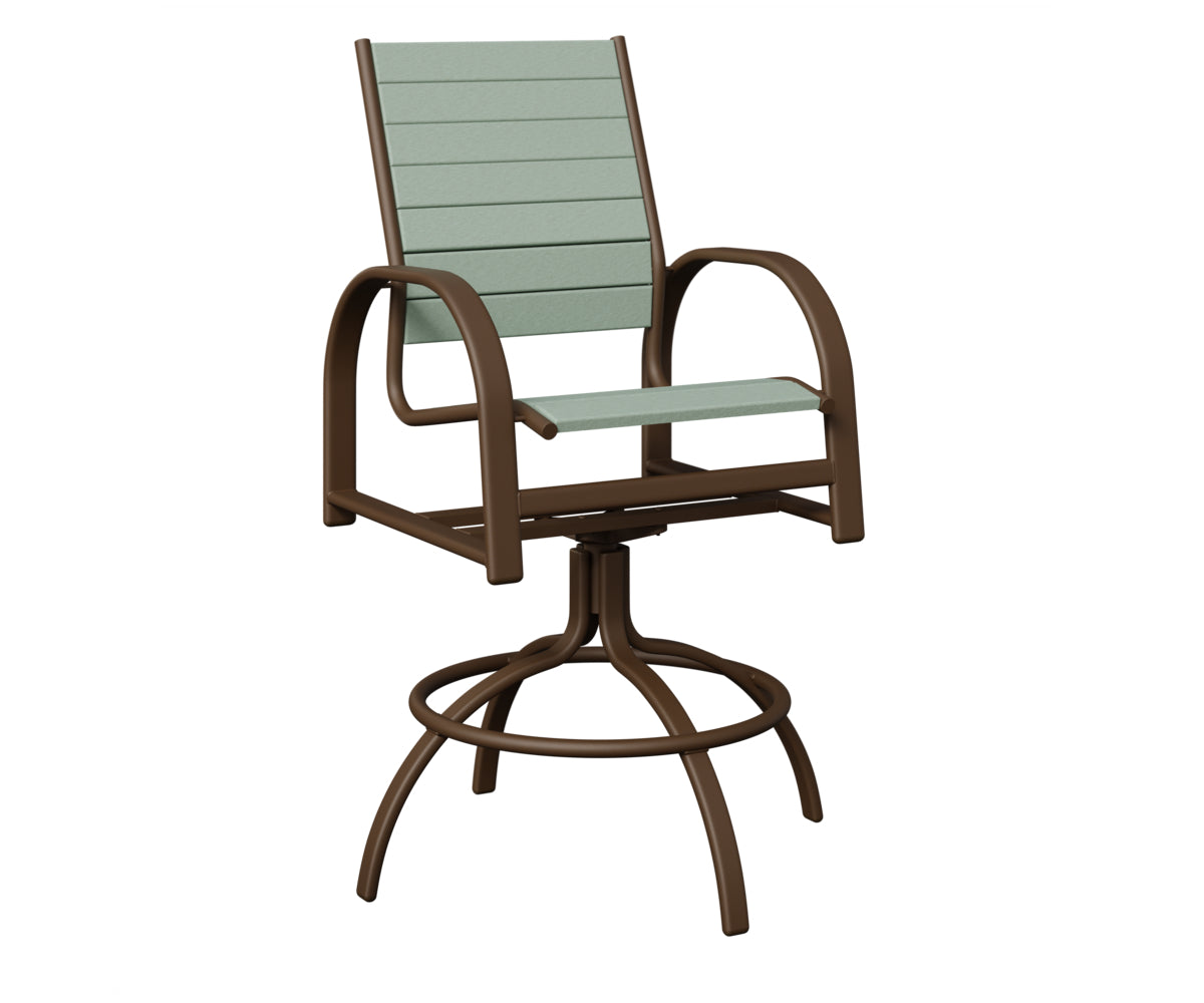 Berlin Gardens Murphy Poly Swivel Bar Chair in Mesquite Wood Vein, Sea Foam slats