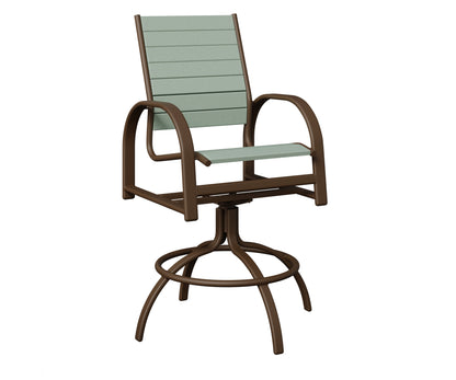 Berlin Gardens Murphy Poly Swivel Bar Chair in Mesquite Wood Vein, Sea Foam slats