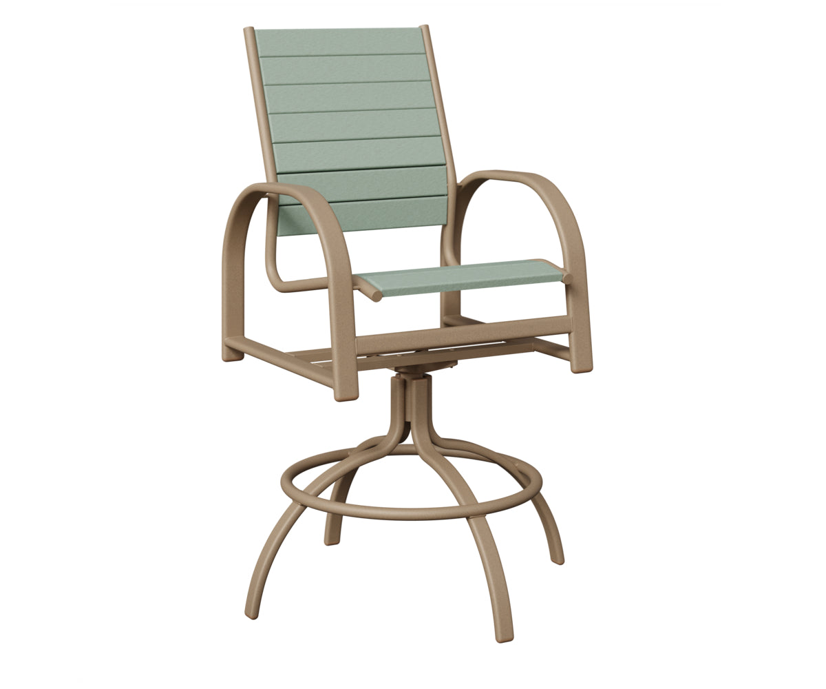 Berlin Gardens Murphy Poly Swivel Bar Chair in Oak Wood Vein, Sea Foam slats