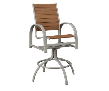 Berlin Gardens Murphy Poly Swivel Bar Chair in Platinum Silver, Antique Mahogany slats