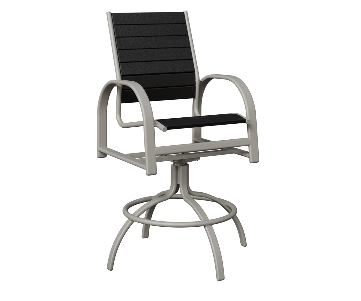 Berlin Gardens Murphy Poly Swivel Bar Chair in Platinum Silver, Black slats