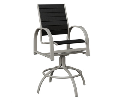 Berlin Gardens Murphy Poly Swivel Bar Chair in Platinum Silver, Black slats