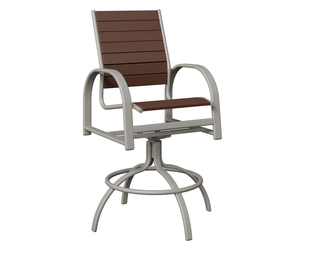 Berlin Gardens Murphy Poly Swivel Bar Chair in Platinum Silver, Chocolate Brown slats