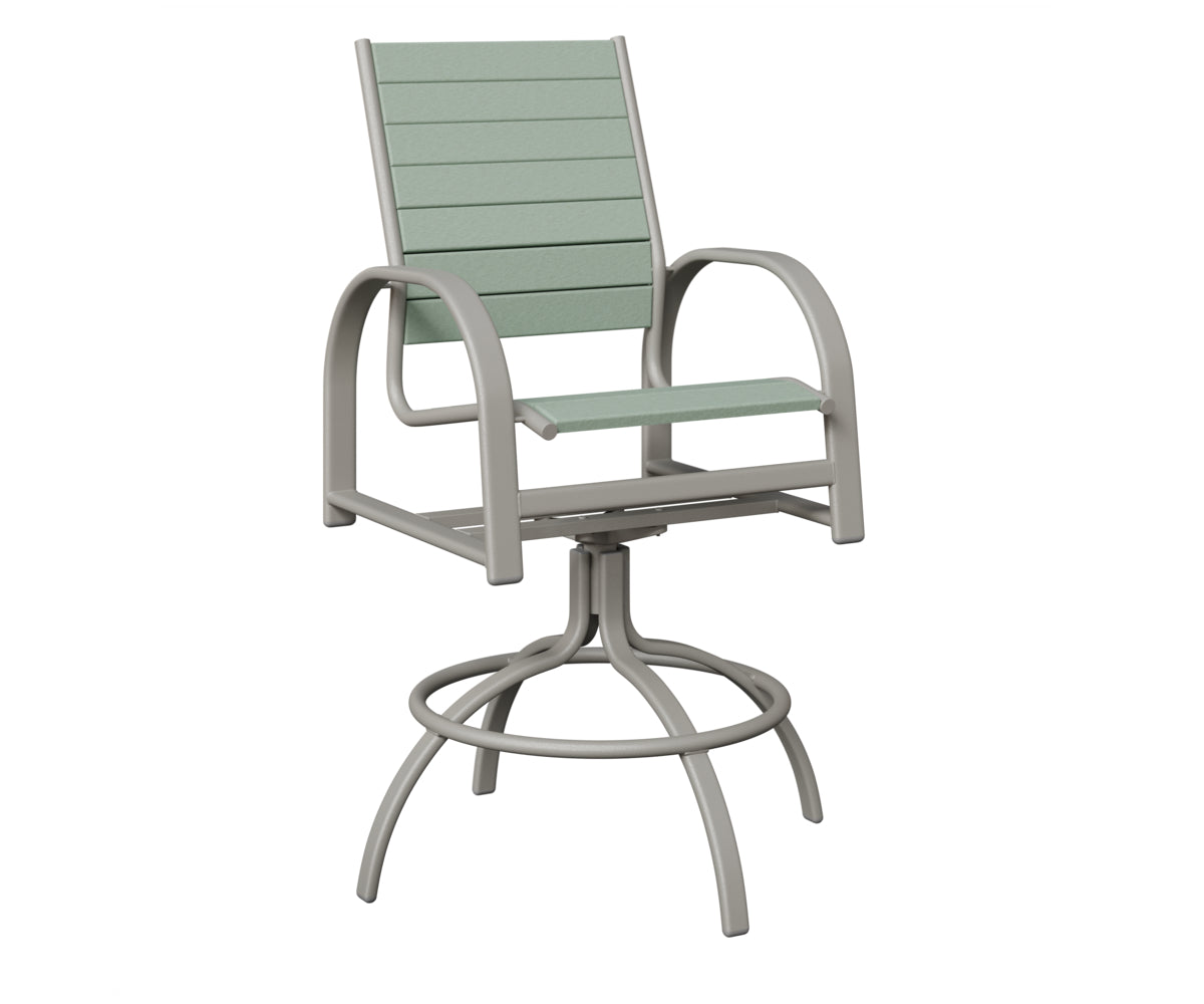 Berlin Gardens Murphy Poly Swivel Bar Chair in Platinum Silver, Sea Foam slats