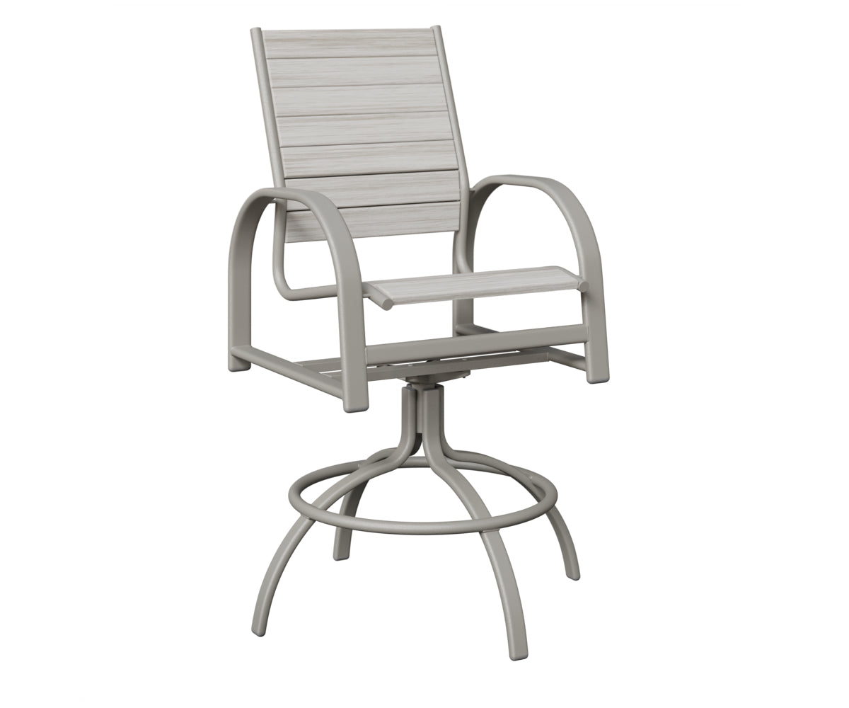 Berlin Gardens Murphy Poly Swivel Bar Chair in Platinum Silver, Seashell slats