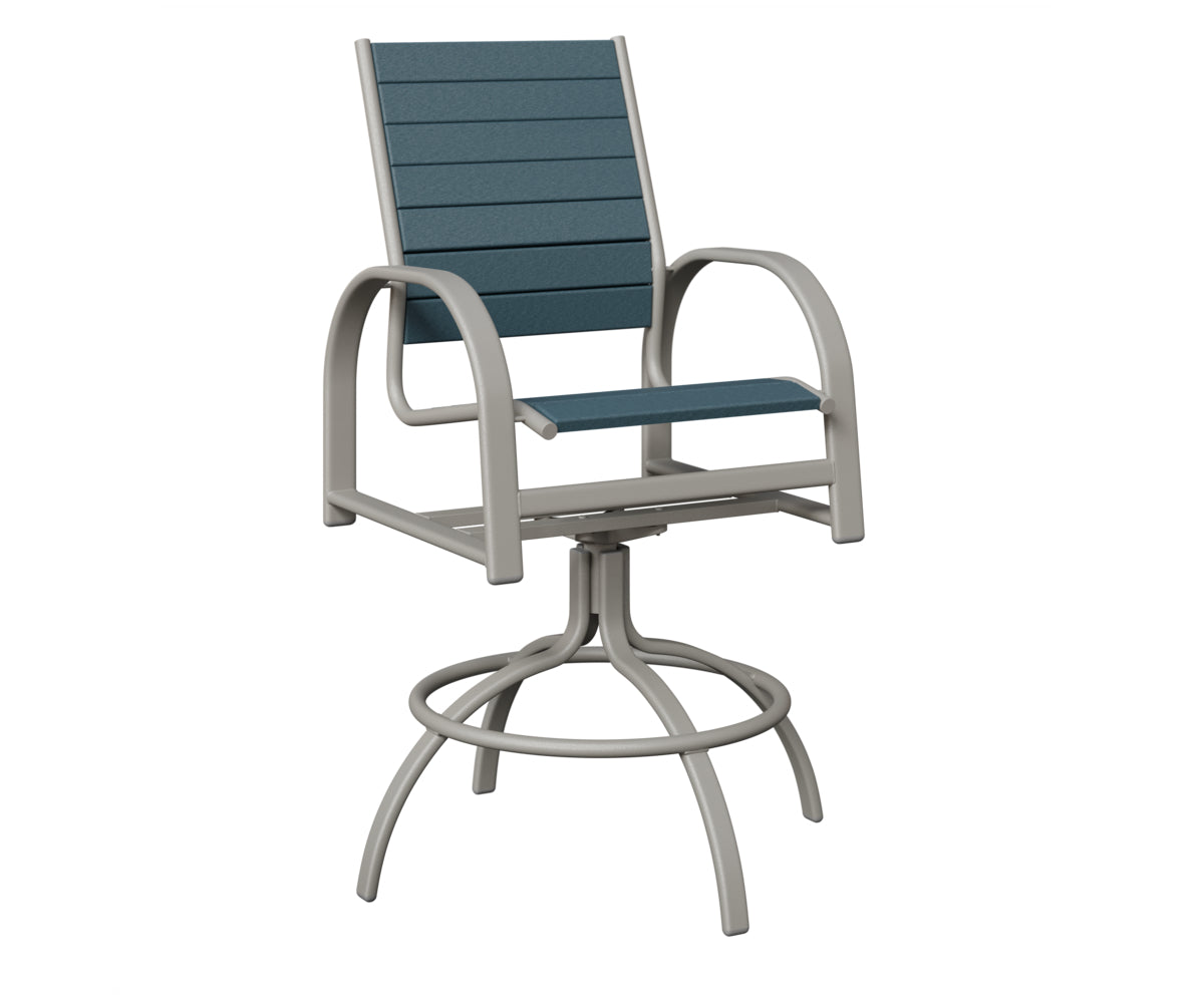 Berlin Gardens Murphy Poly Swivel Bar Chair in Platinum Silver, Slate slats