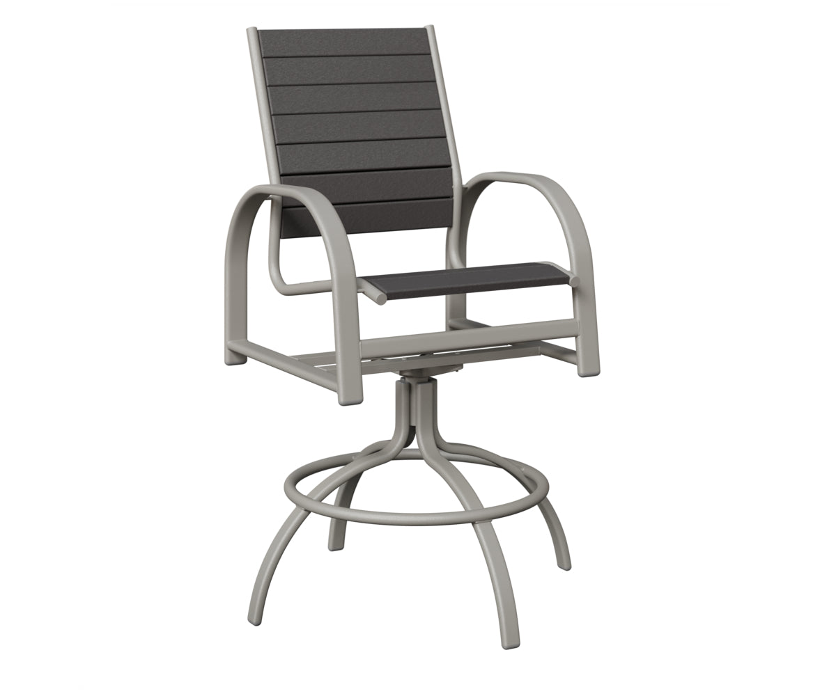 Berlin Gardens Murphy Poly Swivel Bar Chair in Platinum Silver, Smoke Gray slats