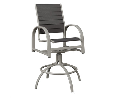 Berlin Gardens Murphy Poly Swivel Bar Chair in Platinum Silver, Smoke Gray slats