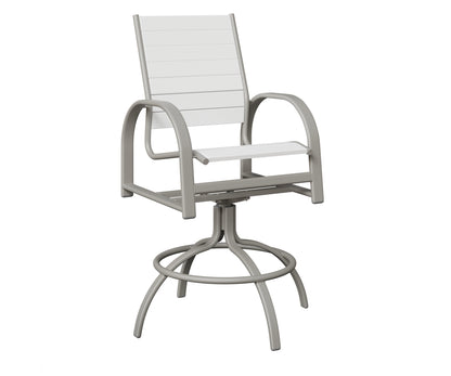 Berlin Gardens Murphy Poly Swivel Bar Chair in Platinum Silver, White slats