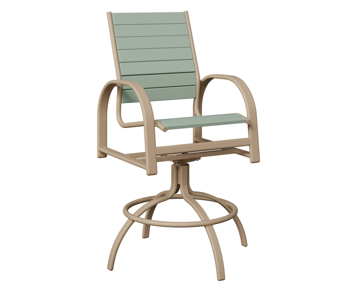 Berlin Gardens Murphy Poly Swivel Bar Chair in Sahara Speckle, Sea Foam slats
