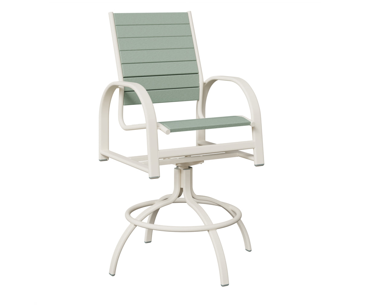 Berlin Gardens Murphy Poly Swivel Bar Chair in White, Sea Foam slats