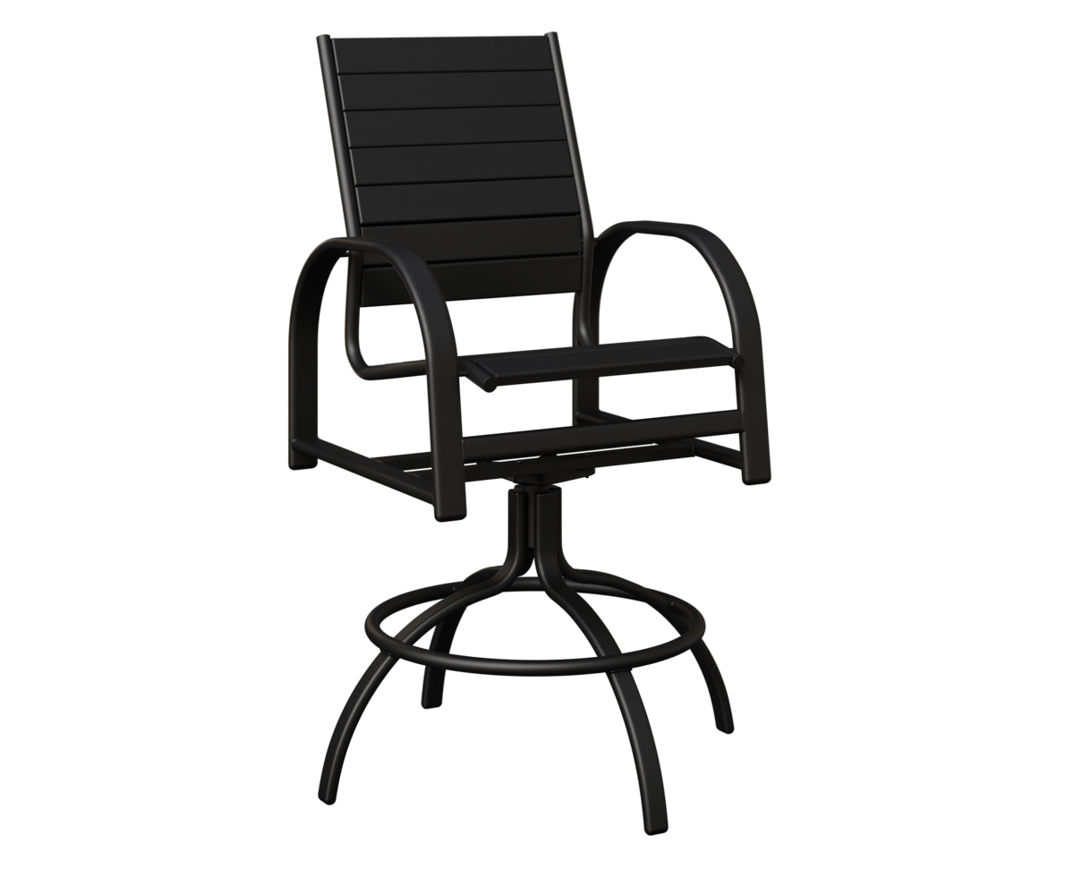 Berlin Gardens Murphy Poly Swivel Bar Chair in Black, Black slats