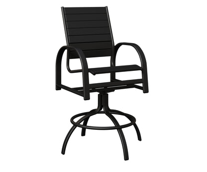 Berlin Gardens Murphy Poly Swivel Bar Chair in Black, Black slats