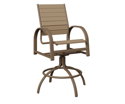 Berlin Gardens Murphy Poly Swivel Bar Chair in Clay, Weatherwood slats