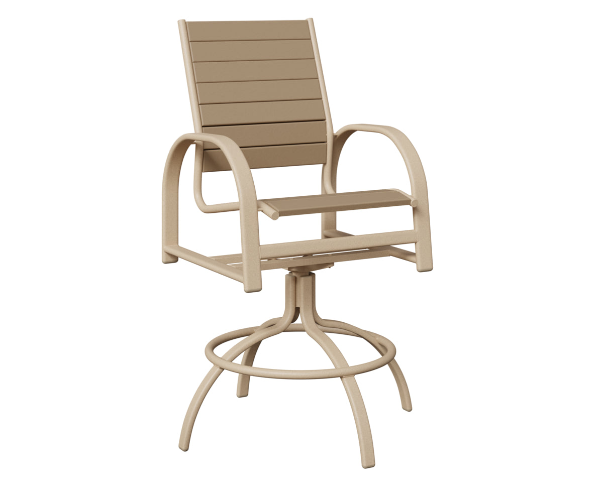 Berlin Gardens Murphy Poly Swivel Bar Chair in Luna Multi, Weatherwood slats