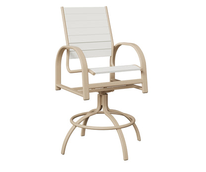 Berlin Gardens Murphy Poly Swivel Bar Chair in Luna Multi, White slats