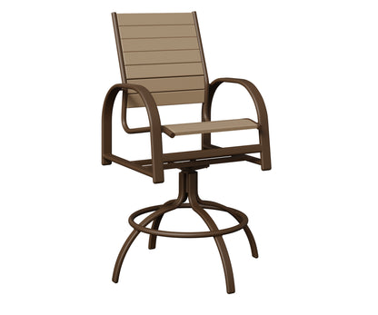 Berlin Gardens Murphy Poly Swivel Bar Chair in Mesquite Wood Vein, Weatherwood slats