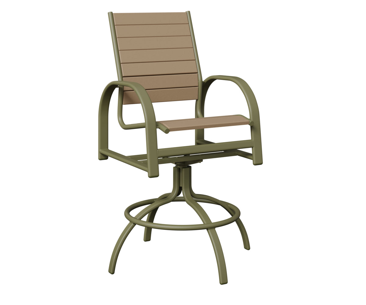Berlin Gardens Murphy Poly Swivel Bar Chair in Green Sage, Weatherwood slats