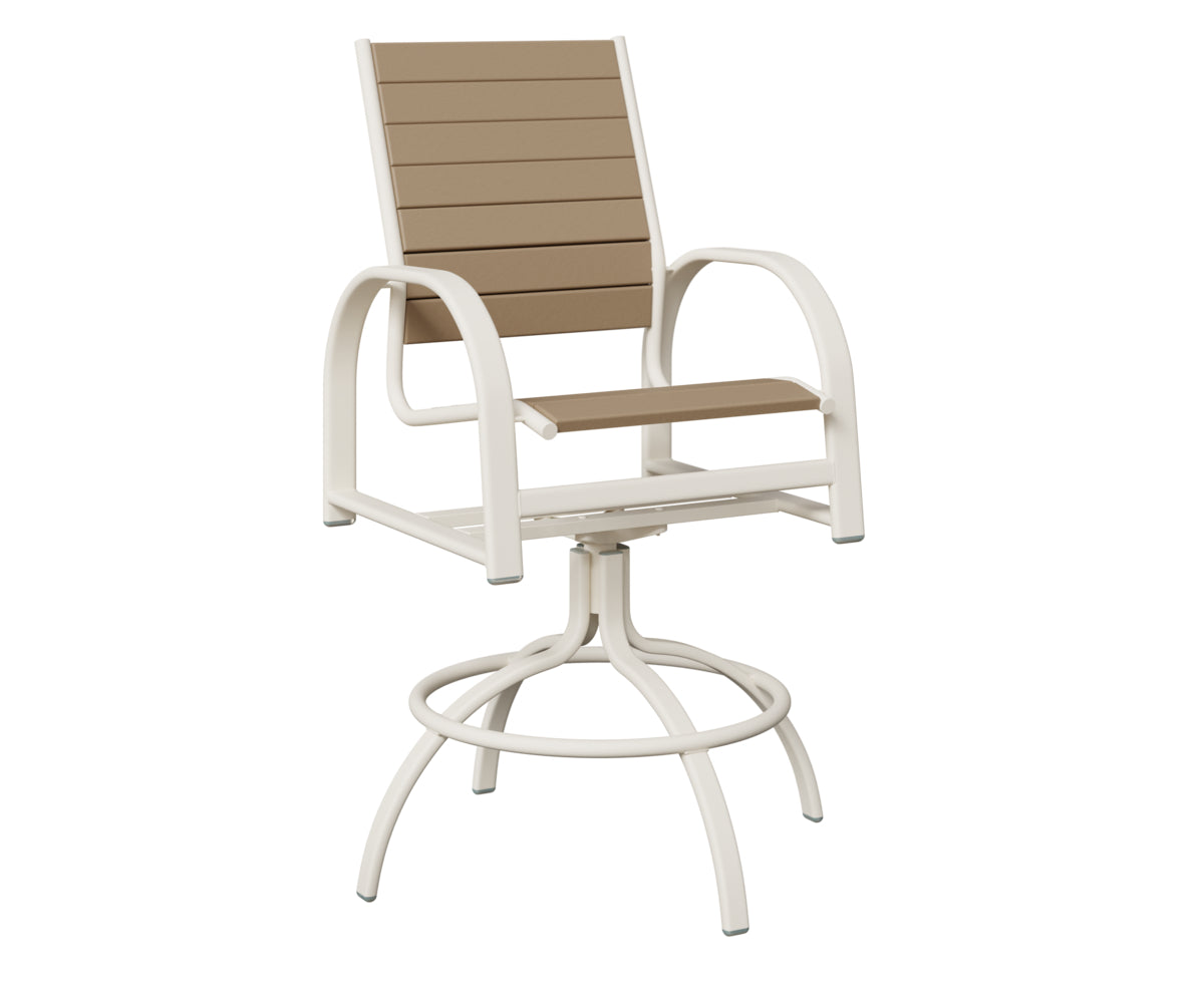 Berlin Gardens Murphy Poly Swivel Bar Chair in White, Weatherwood slats