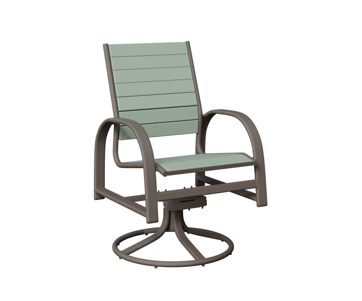 Berlin Gardens Murphy Poly Swivel Rocker Dining Chair in Graphite, Sea Foam slats