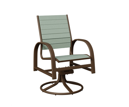Berlin Gardens Murphy Poly Swivel Rocker Dining Chair in Mesquite Wood Vein, Sea Foam slats