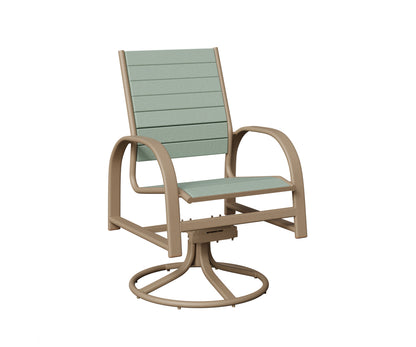 Berlin Gardens Murphy Poly Swivel Rocker Dining Chair in Oak Wood Vein, Sea Foam slats