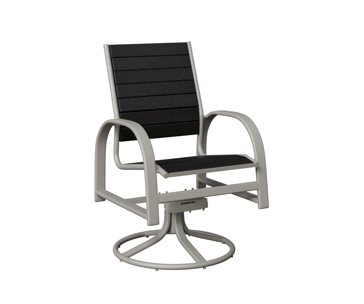 Berlin Gardens Murphy Poly Swivel Rocker Dining Chair in Platinum Silver, Black slats