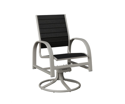 Berlin Gardens Murphy Poly Swivel Rocker Dining Chair in Platinum Silver, Black slats