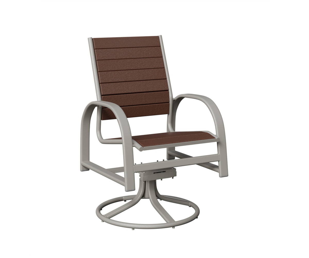 Berlin Gardens Murphy Poly Swivel Rocker Dining Chair in Platinum Silver, Coastal Gray slats