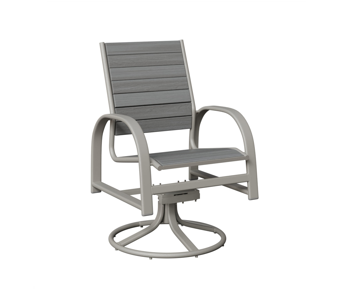 Berlin Gardens Murphy Poly Swivel Rocker Dining Chair in Platinum Silver, Driftwood Gray slats