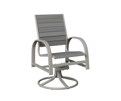 Berlin Gardens Murphy Poly Swivel Rocker Dining Chair in Platinum Silver, Driftwood Gray slats