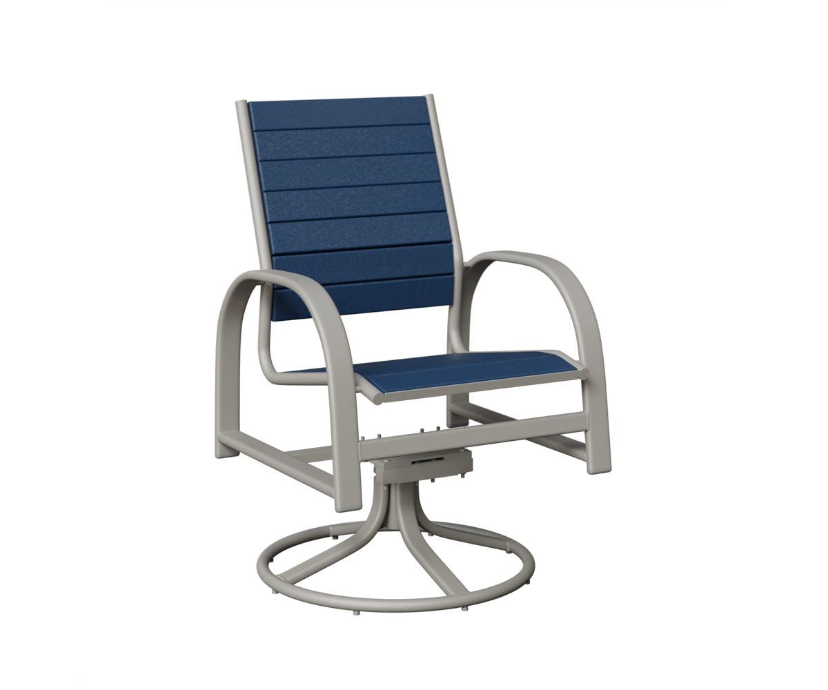 Berlin Gardens Murphy Poly Swivel Rocker Dining Chair in Platinum Silver, Navy Blue slats