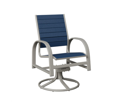 Berlin Gardens Murphy Poly Swivel Rocker Dining Chair in Platinum Silver, Navy Blue slats