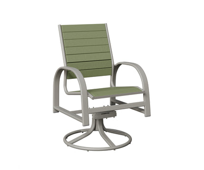 Berlin Gardens Murphy Poly Swivel Rocker Dining Chair in Platinum Silver, Sage slats