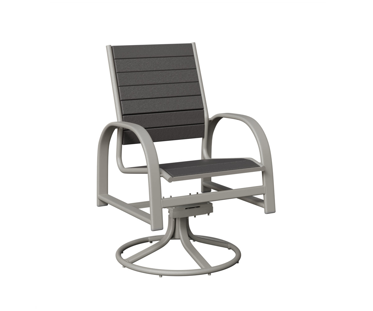 Berlin Gardens Murphy Poly Swivel Rocker Dining Chair in Platinum Silver, Smoke Gray slats