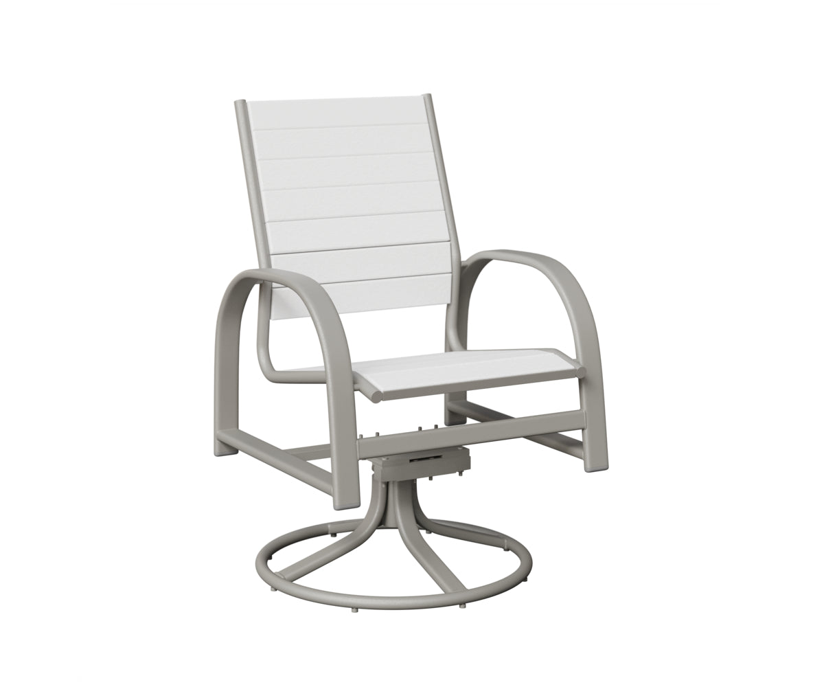 Berlin Gardens Murphy Poly Swivel Rocker Dining Chair in Platinum Silver, White slats