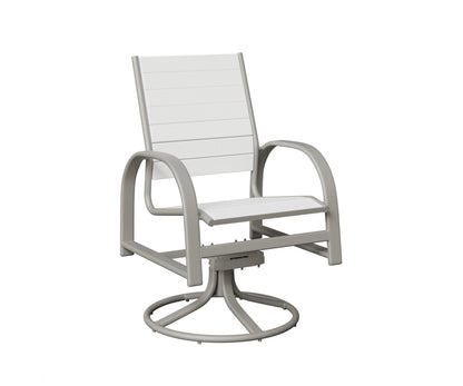Berlin Gardens Murphy Poly Swivel Rocker Dining Chair in Platinum Silver, White slats