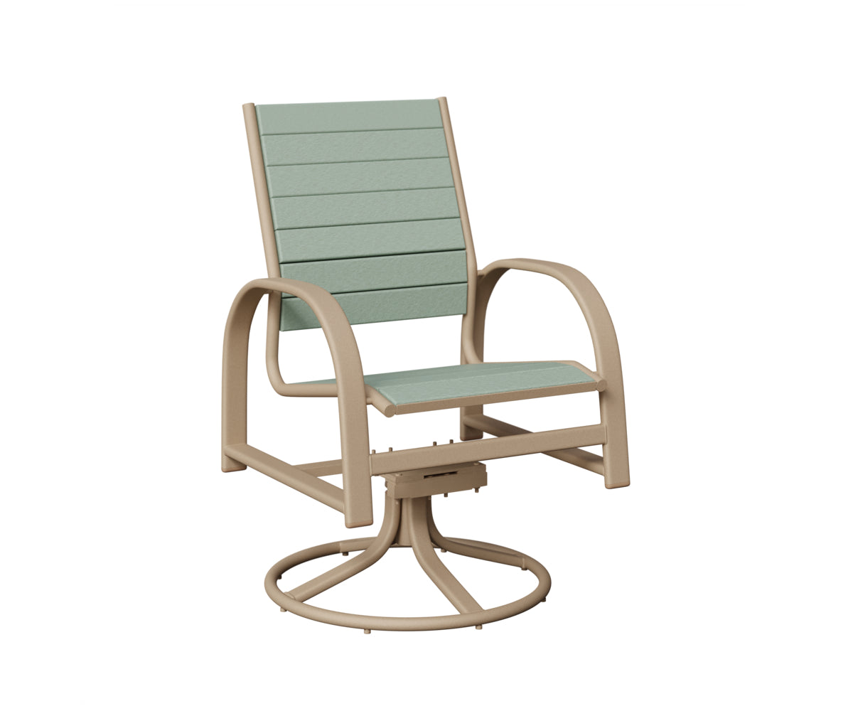 Berlin Gardens Murphy Poly Swivel Rocker Dining Chair in Sahara Speckle, Sea Foam slats