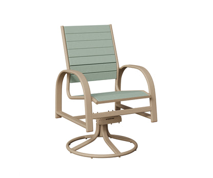 Berlin Gardens Murphy Poly Swivel Rocker Dining Chair in Sahara Speckle, Sea Foam slats