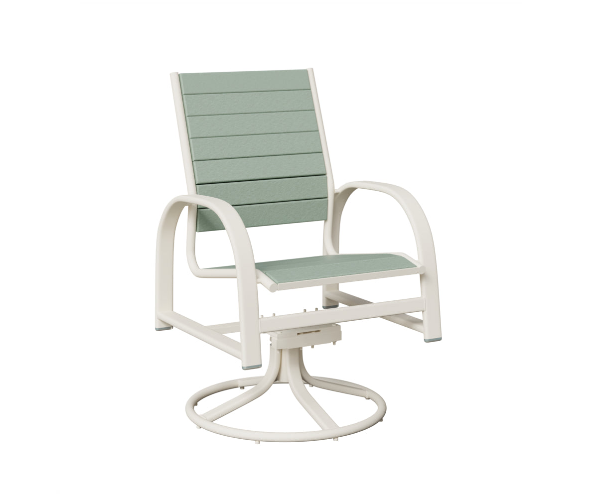 Berlin Gardens Murphy Poly Swivel Rocker Dining Chair in White, Sea Foam slats