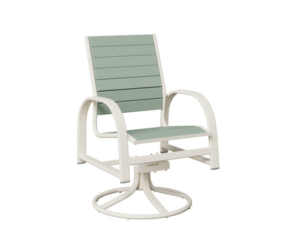 Berlin Gardens Murphy Poly Swivel Rocker Dining Chair in White, Sea Foam slats