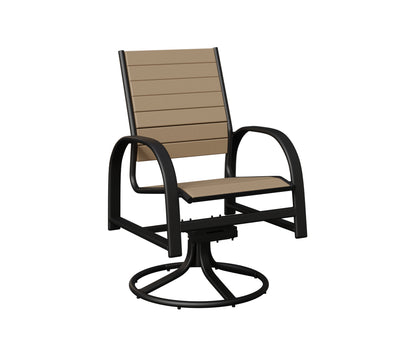 Berlin Gardens Murphy Poly Swivel Rocker Dining Chair in Black, Weatherwood slats