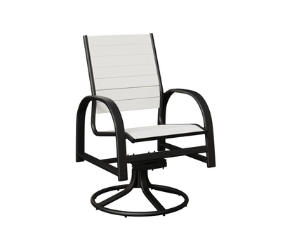 Berlin Gardens Murphy Poly Swivel Rocker Dining Chair in Black, White slats