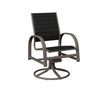Berlin Gardens Murphy Poly Swivel Rocker Dining Chair in Graphite, Black slats