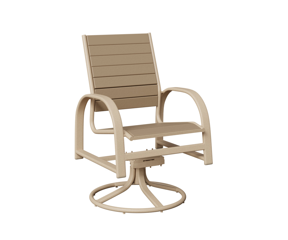 Berlin Gardens Murphy Poly Swivel Rocker Dining Chair in Luna Multi, Weatherwood slats
