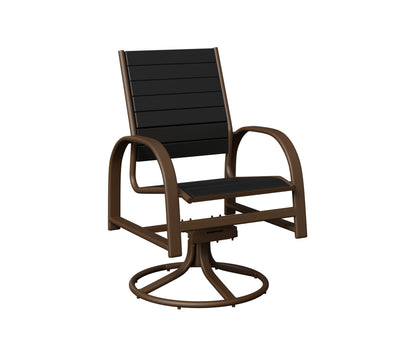 Berlin Gardens Murphy Poly Swivel Rocker Dining Chair in Mesquite Wood Vein, Black slats