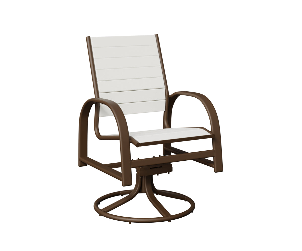Berlin Gardens Murphy Poly Swivel Rocker Dining Chair in Mesquite Wood Vein, White slats