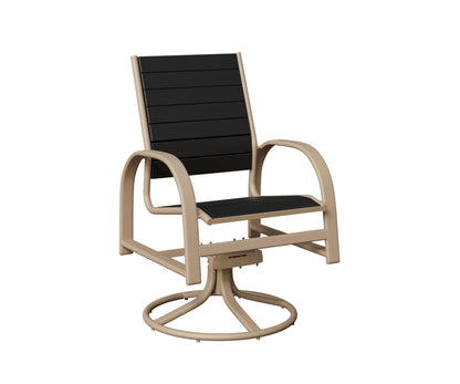 Berlin Gardens Murphy Poly Swivel Rocker Dining Chair in Sahara Speckle, Black slats