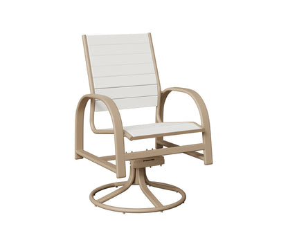 Berlin Gardens Murphy Poly Swivel Rocker Dining Chair in Sahara Speckle, White slats