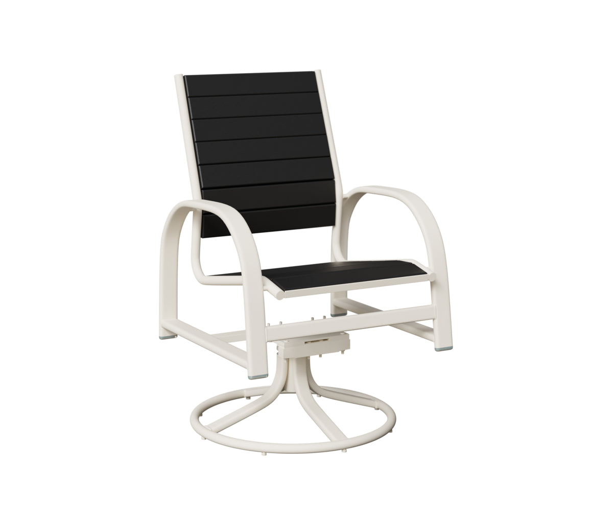 Berlin Gardens Murphy Poly Swivel Rocker Dining Chair in White, Black slats